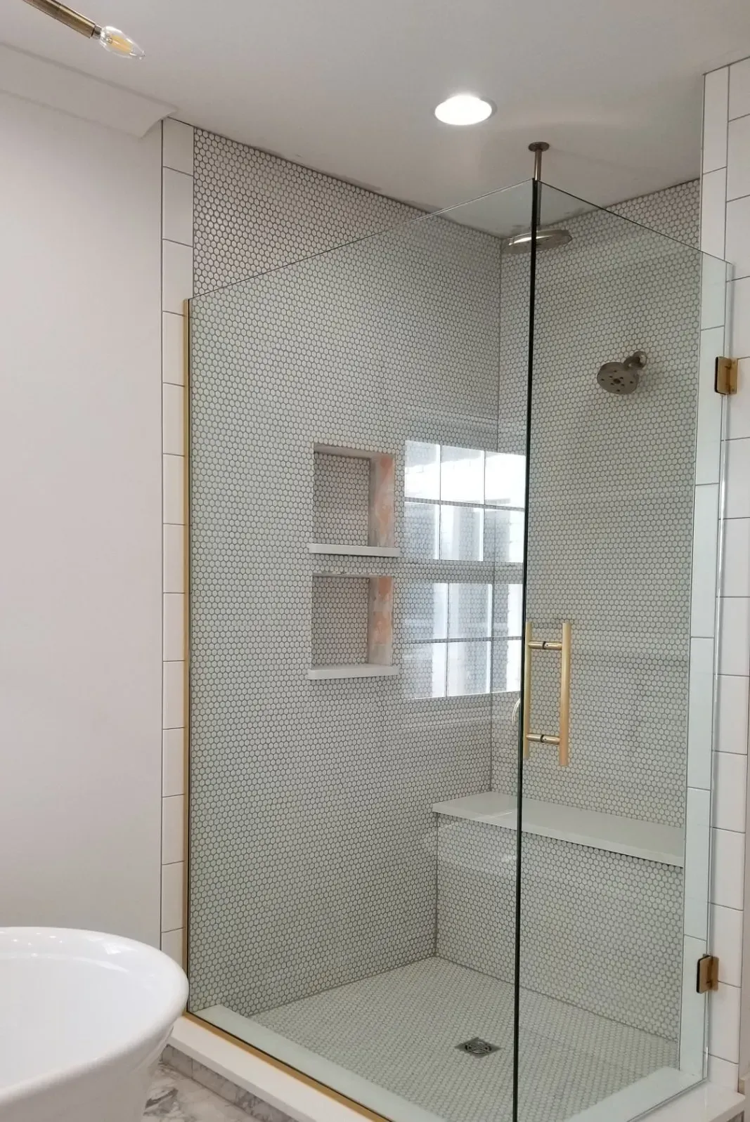 White And Gold Tile Bathroom — Mountain Home, AR — Custom Glass