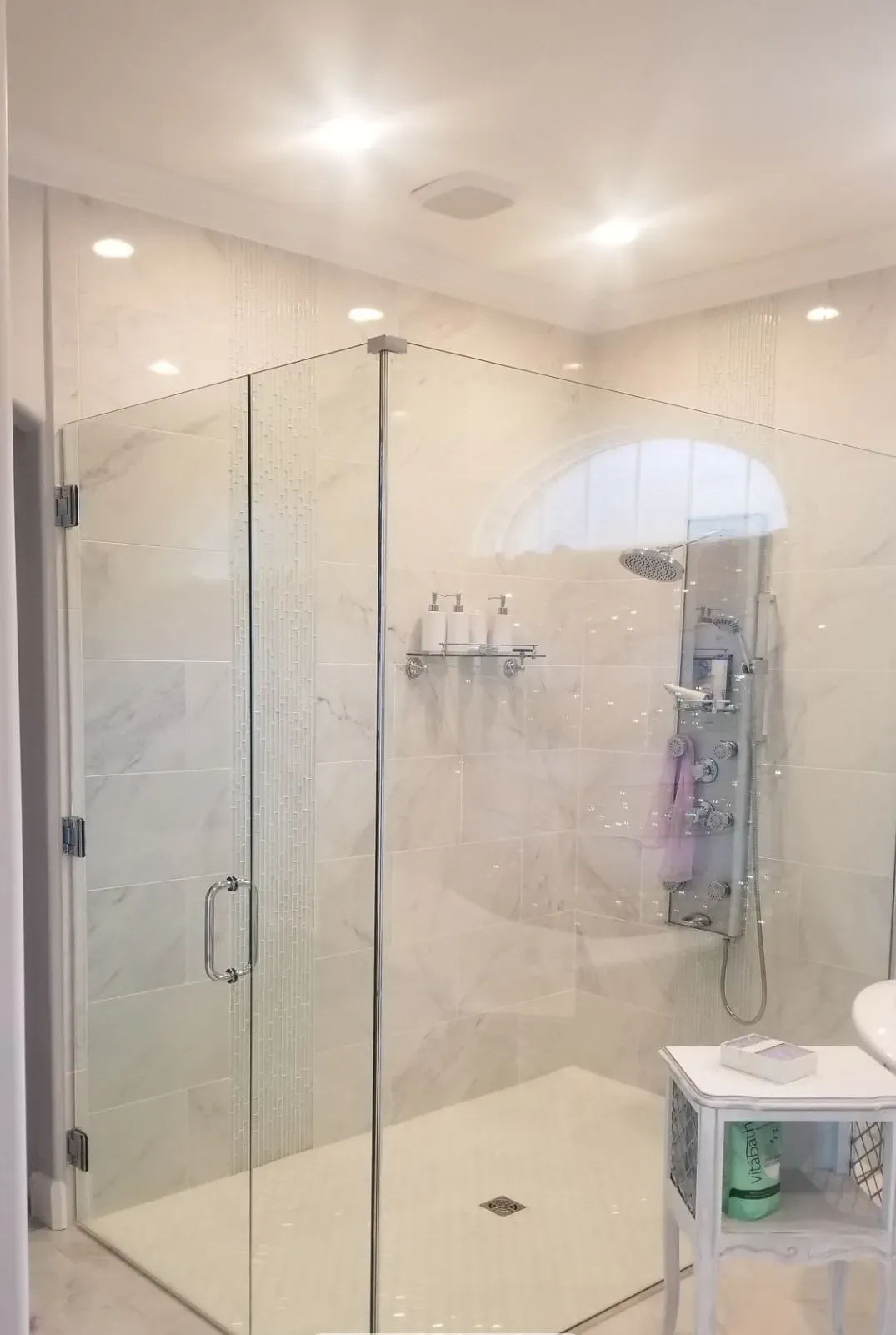 White Tile Bathroom — Mountain Home, AR — Custom Glass