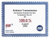 2009 Award from AAA - Transmission Repair in Kirkland WA