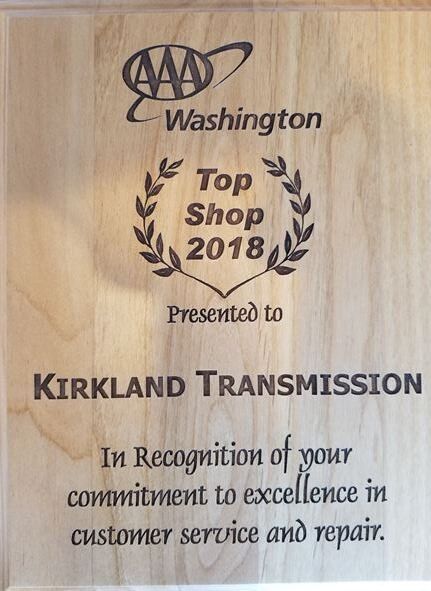 2018 Award from AAA - Transmission Repair in Kirkland WA
