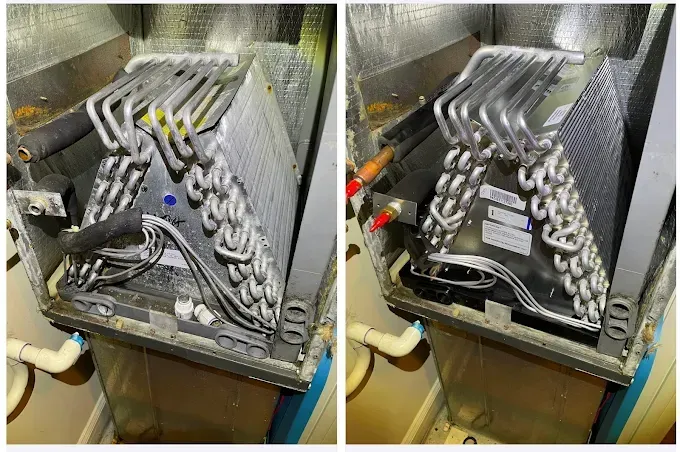 A before and after picture of an air conditioner.