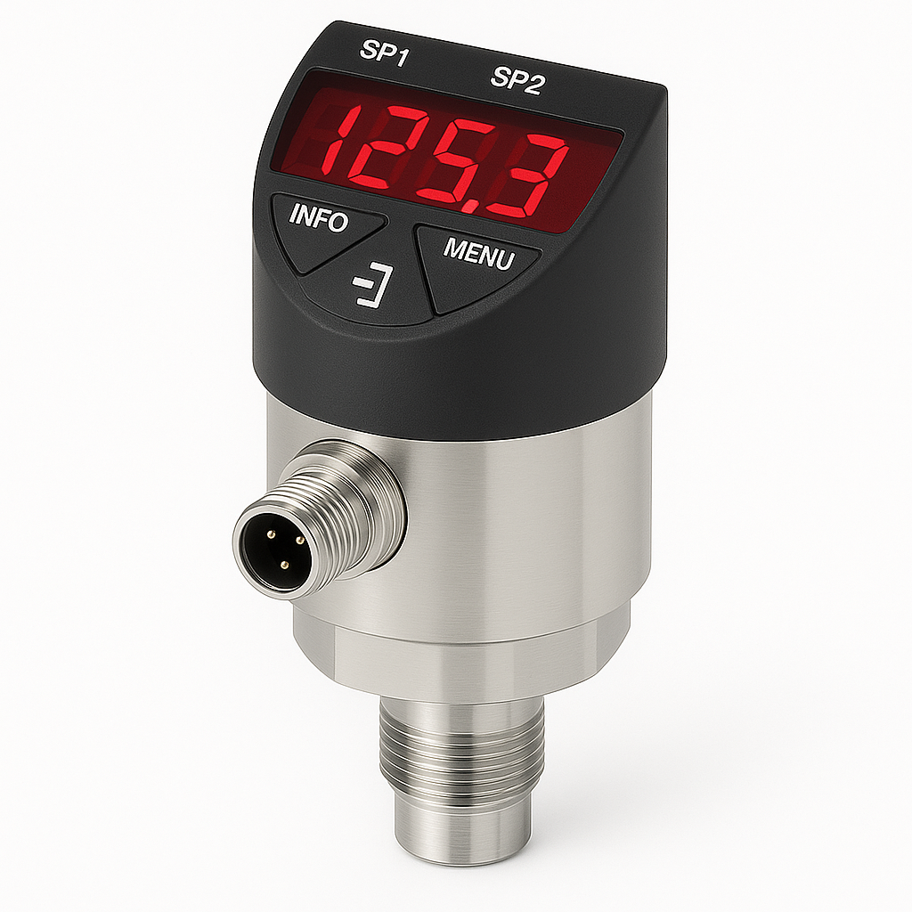 Sensor de presión con pantalla LED roja que muestra 