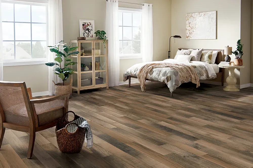 Bedroom hardwood flooring.