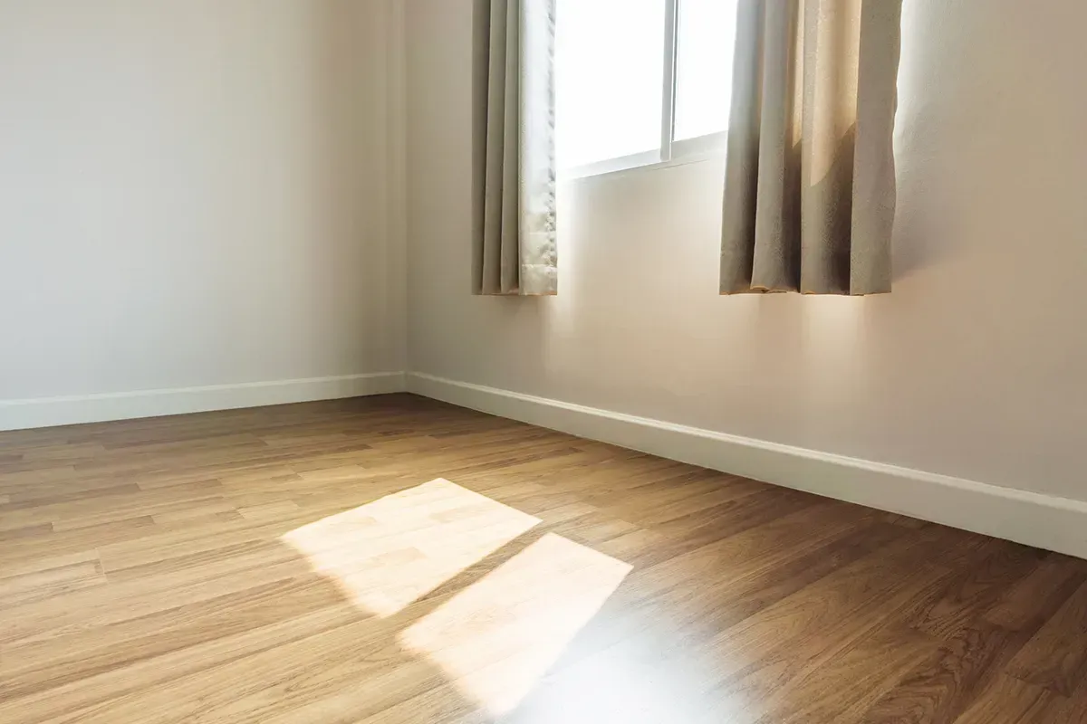 Cheap LVP flooring in a sunny room.