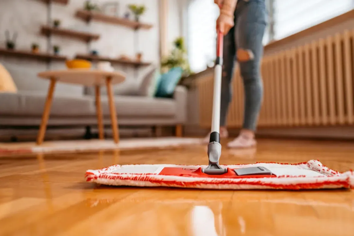 Cleaning hardwood floors.