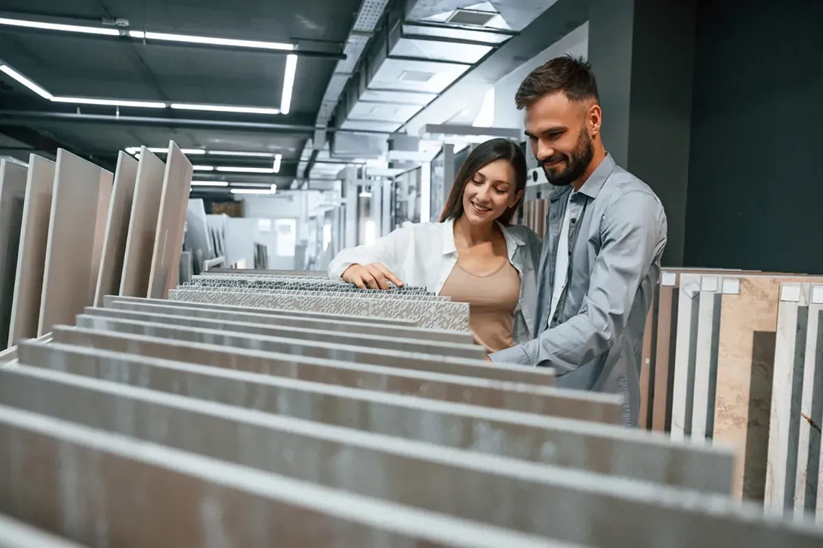 Coupe shopping for flooring.