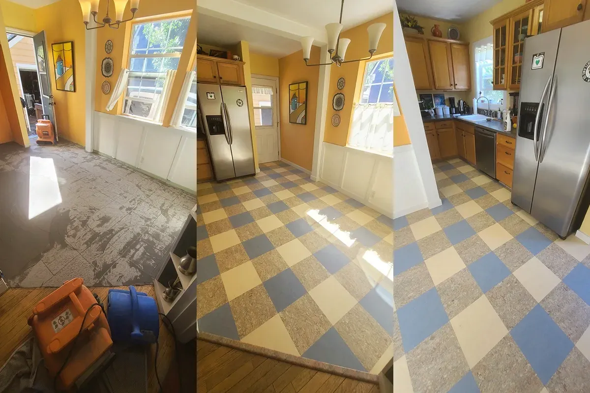 Forbo’s Marmoleum CinchLOC flooring installation before and after photo.