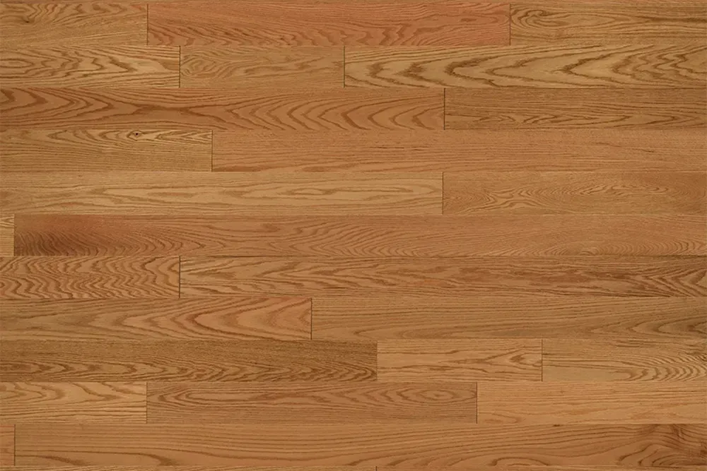 Detailed view of Hallmark floors, pre-finished engineered wood, Collection: American Traditional Classics, Auburn red oak.