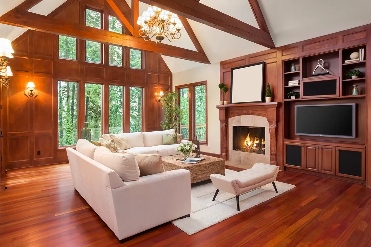 Mahogany wood floors.