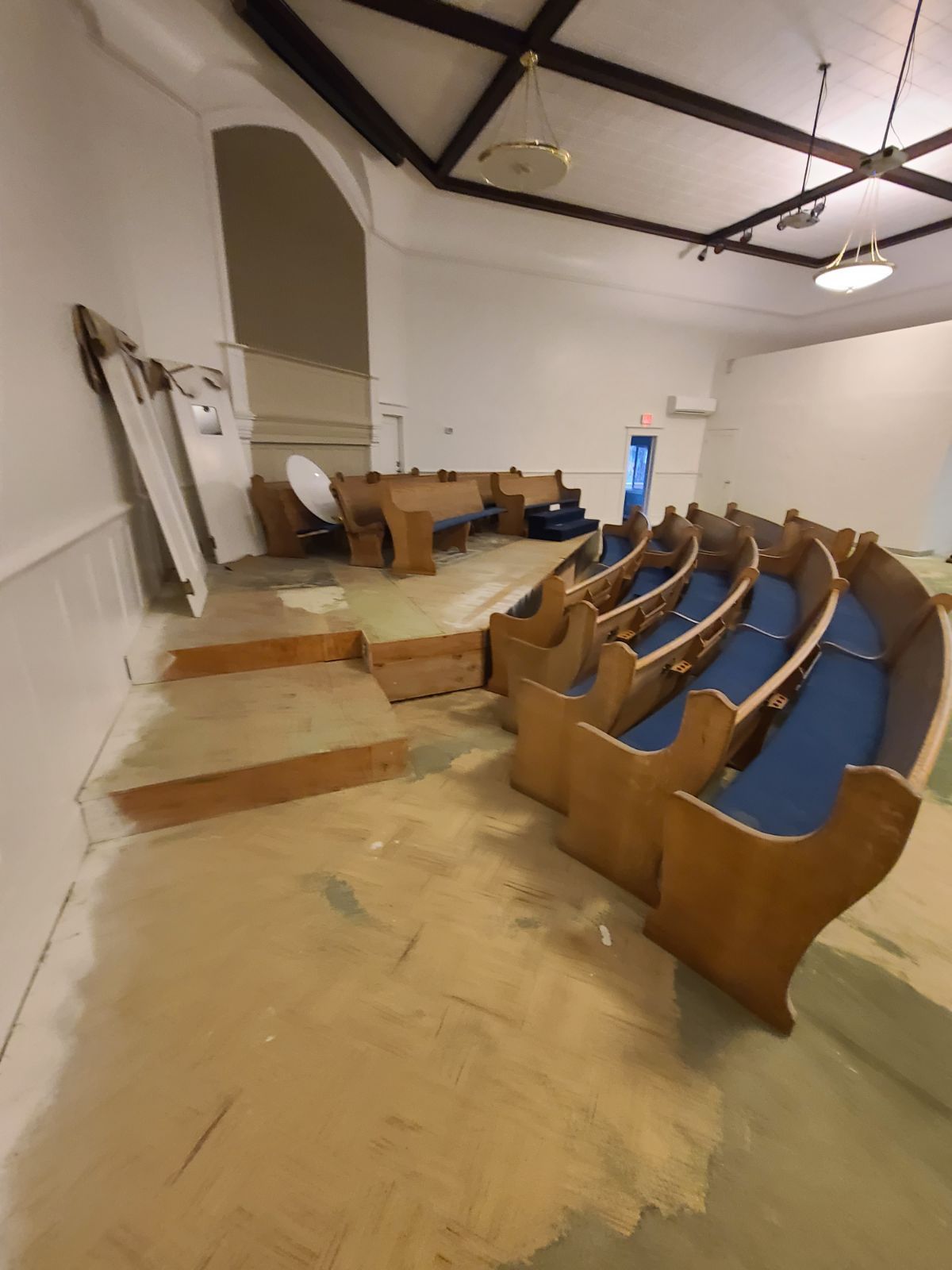 Left side of the church stage before flooring installation.