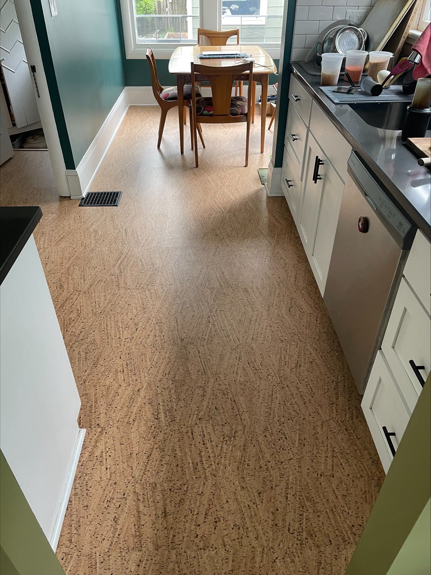 Cork floors in the kitchen.