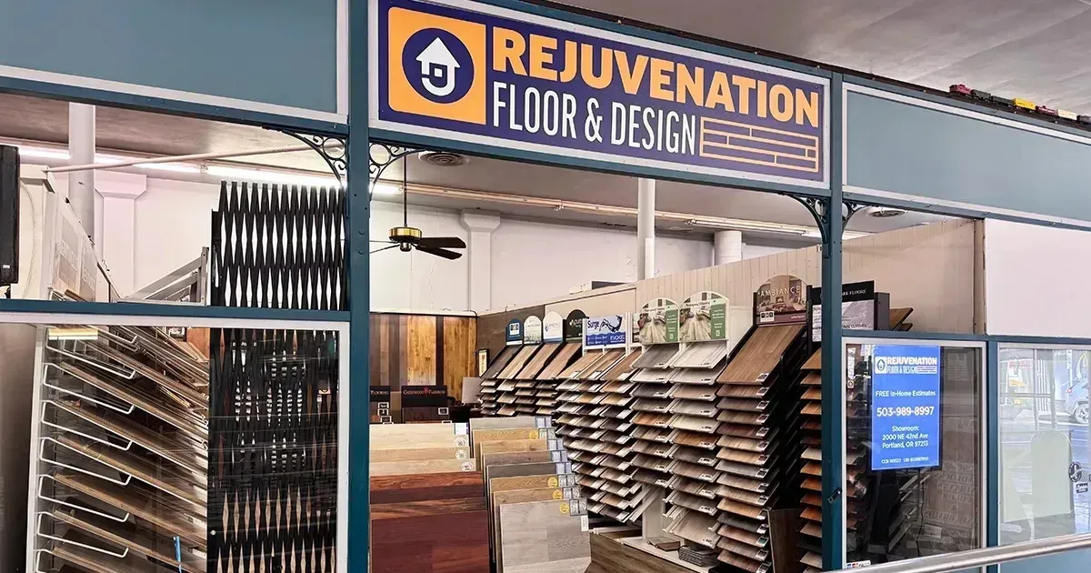 The entrance to Rejuvenation Floor & Design showroom.