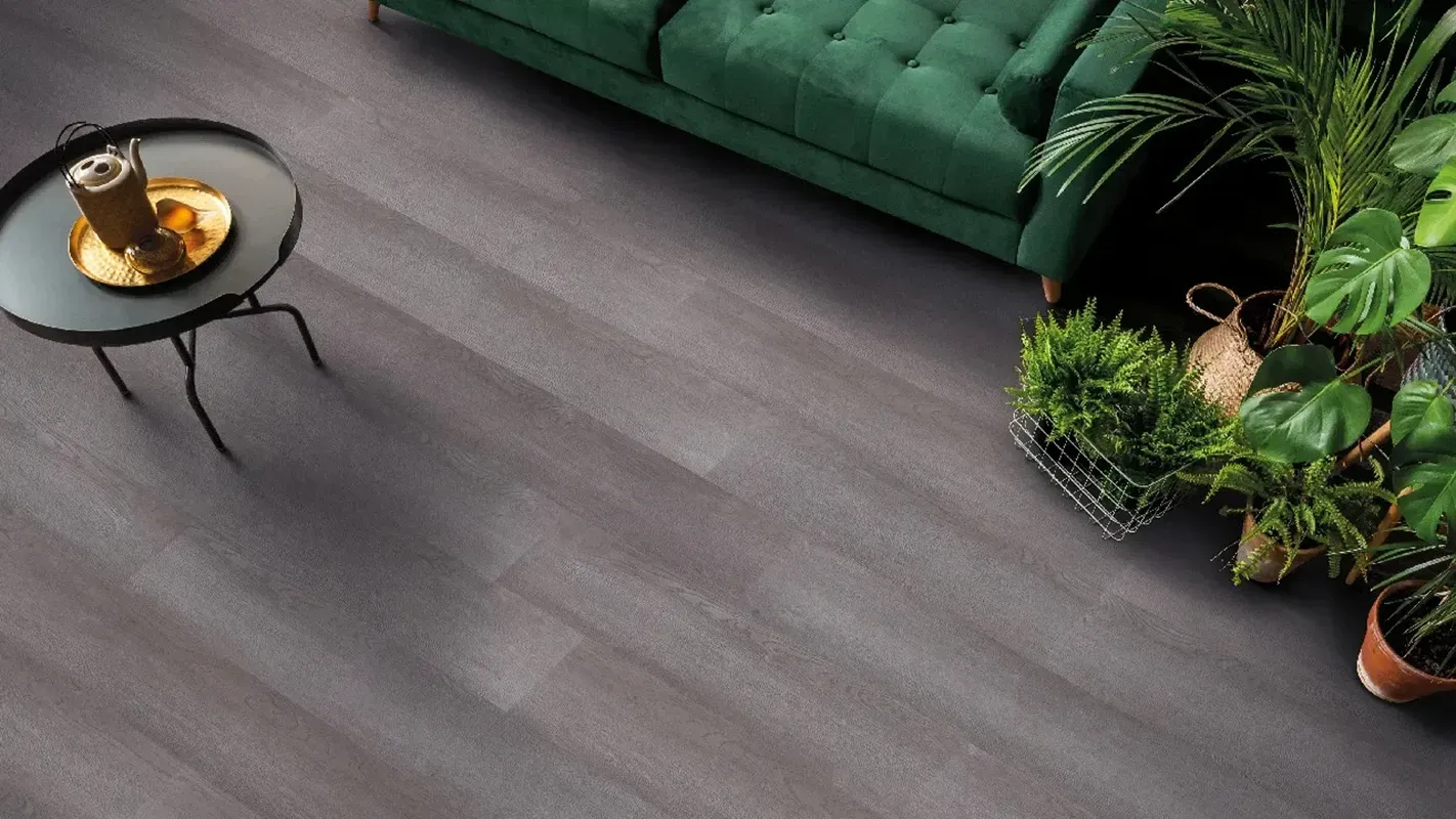 Dark SPC flooring.