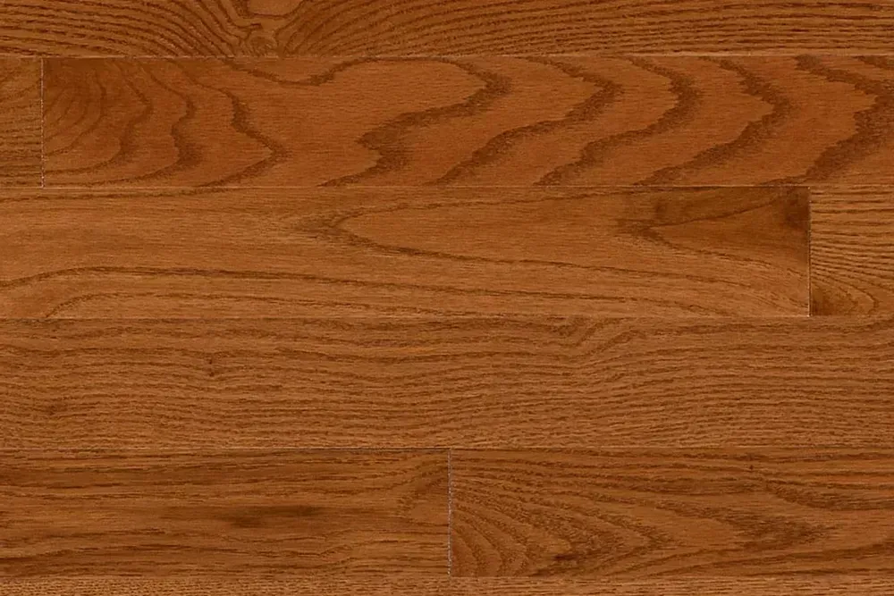 Detailed view of Superior Flooring, pre-finished hardwood, gunstock red oak.