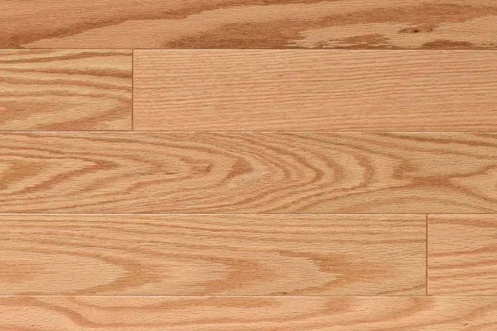 Detailed view of Superior Flooring, pre-finished hardwood, natural red oak.