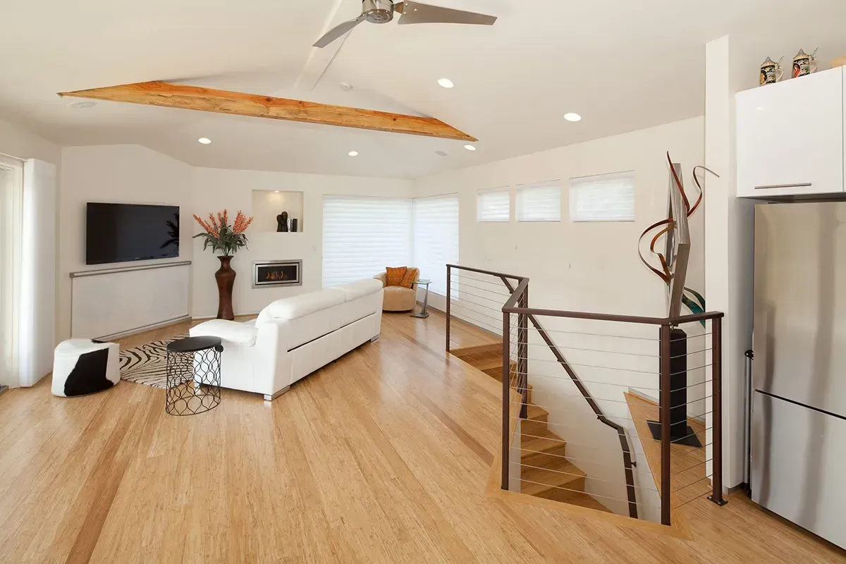 Sustainable wood flooring in a modern apartment.