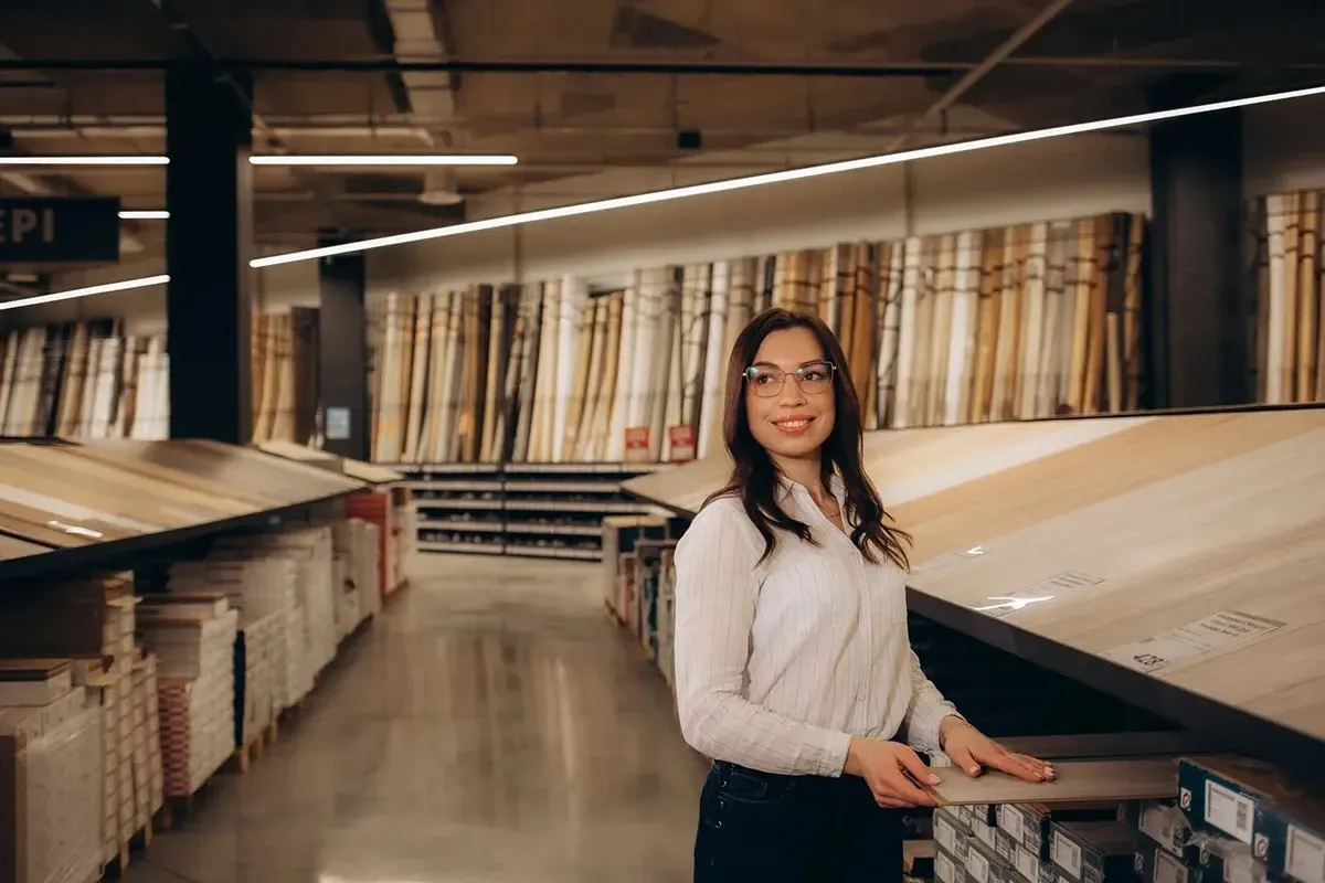 Woman in a flooring store.