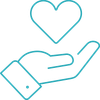 A line drawing of a hand holding a heart.