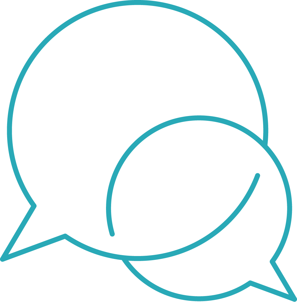 Two speech bubbles are connected to each other on a white background.