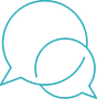 Two speech bubbles are connected to each other on a white background.