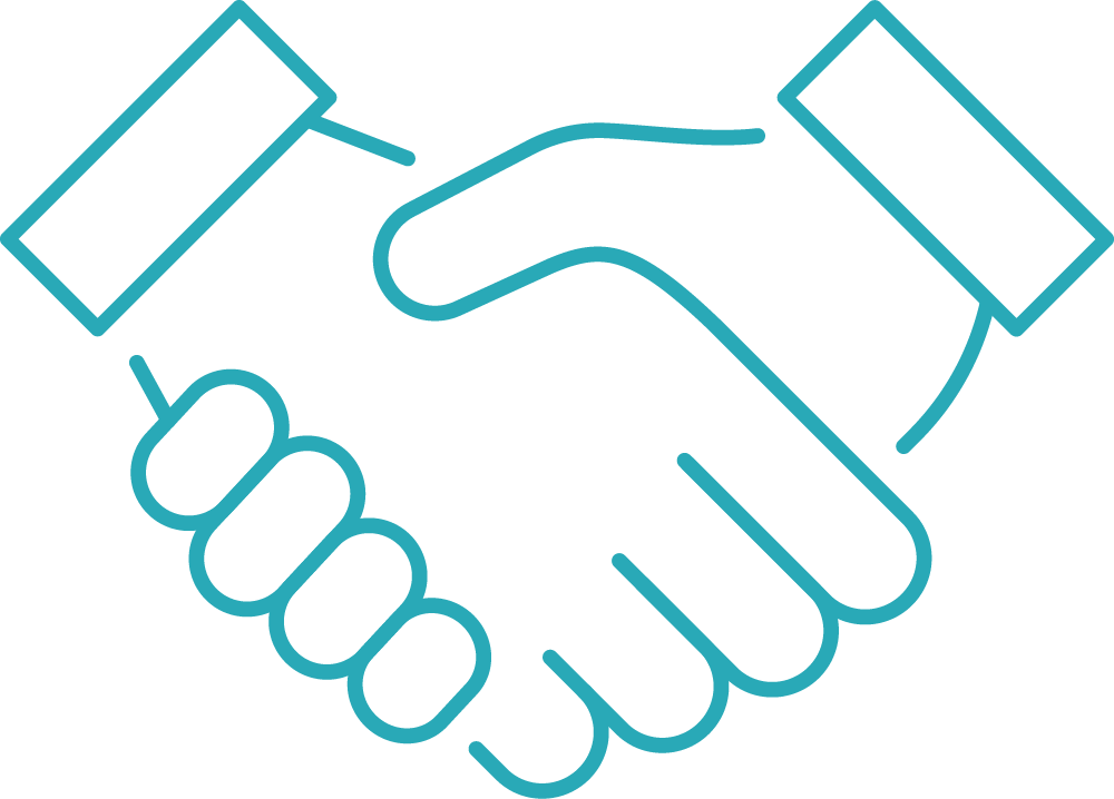 A line drawing of two hands shaking each other.