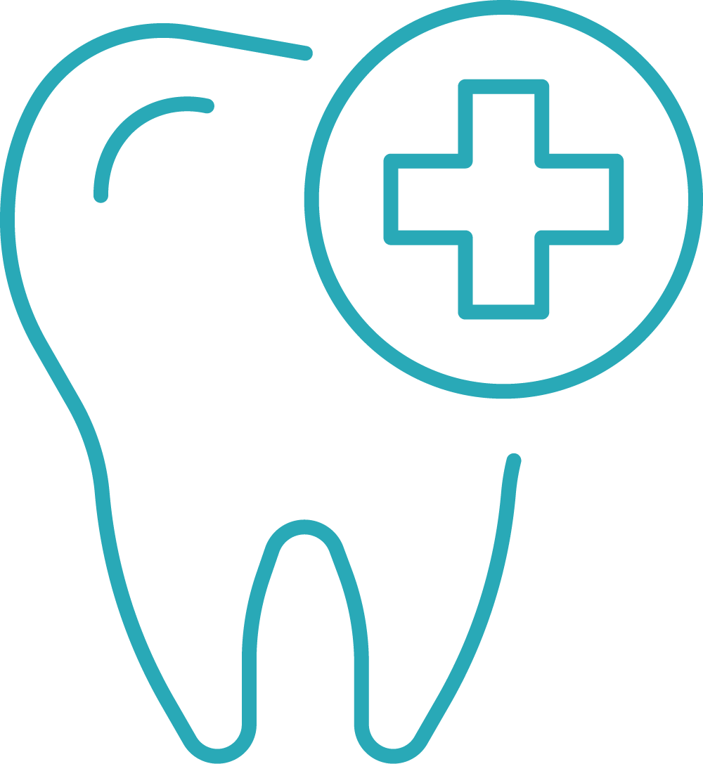 A tooth with a medical cross in a circle.