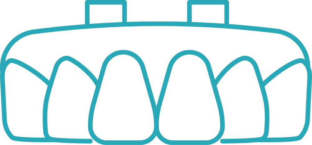 A line drawing of a set of teeth on a white background.