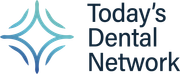 The logo for today 's dental network has a blue diamond in the middle.