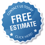 A blue sticker that says `` contact us today free estimate click here ''.