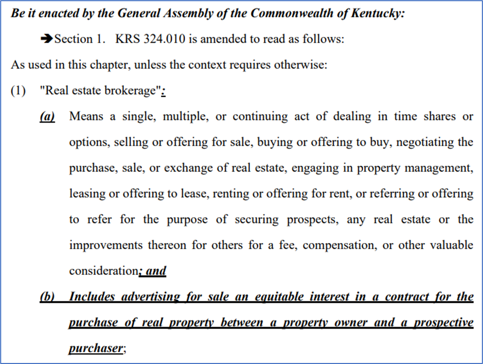 Kentucky real estate law changing