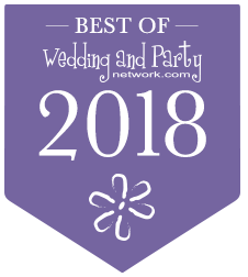 Purple award badge reading “Best of Wedding and Party Network.com 2018” with a white flower icon