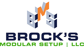 Logo for Brock's Modular Setup LLC featuring a stylized BMS icon in blue and orange above the company name.