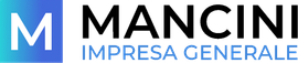 A blue and white logo for m mancini impresa generale