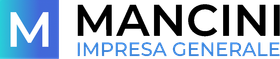 A blue and white logo for m mancini impresa generale