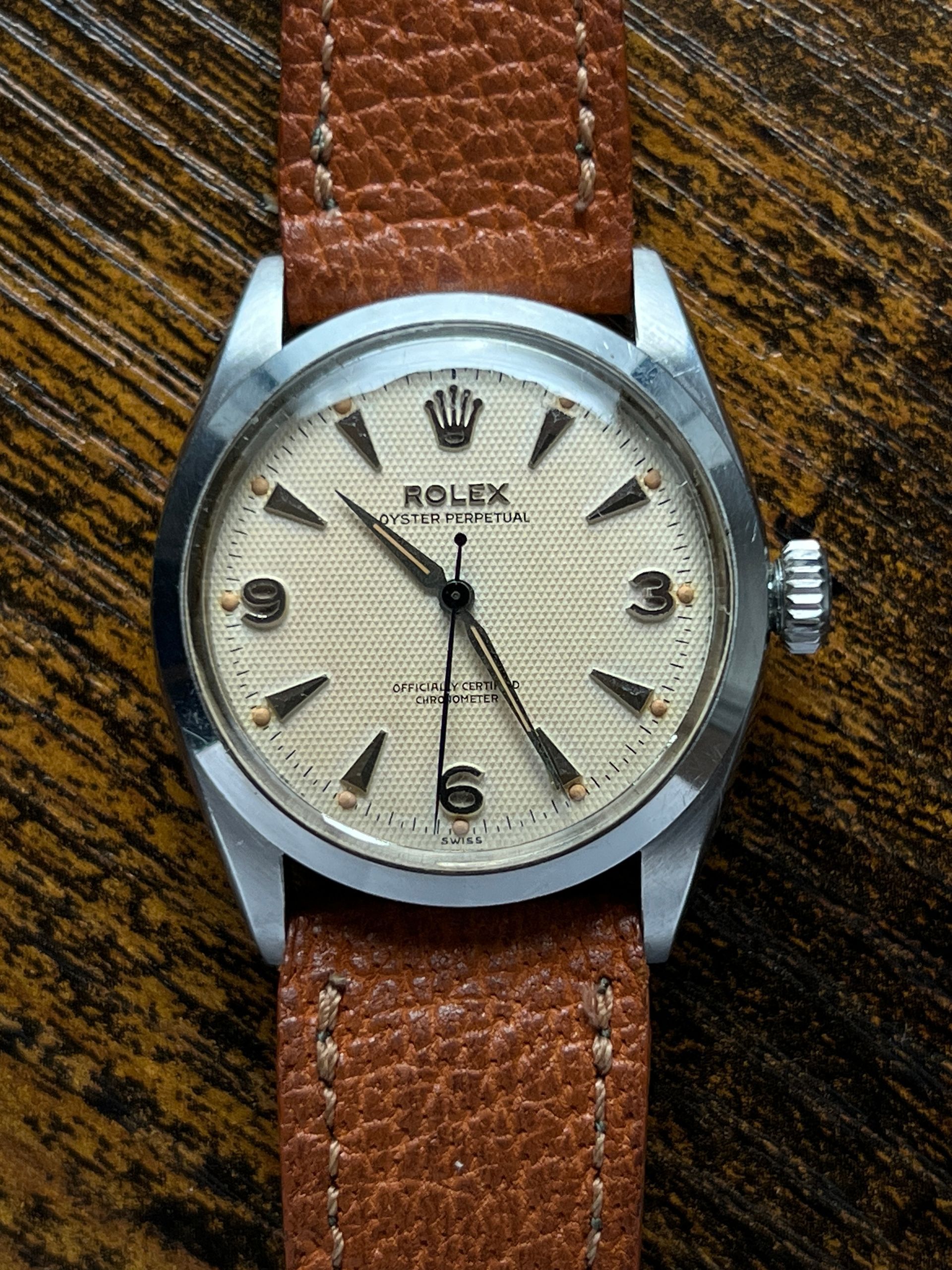 [Sold] Rolex, LNOS Oyster Perpetual Ref. 6284 Honeycomb Explorer Dial Circa 1954