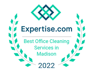 Expertise.com award: Best Office Cleaning Services in Madison, 2022, in teal, with a green laurel wreath.
