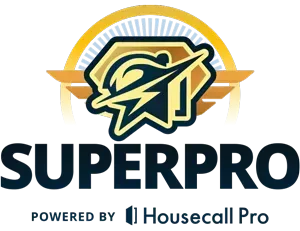 SuperPro logo with gold, blue, and white accents and
