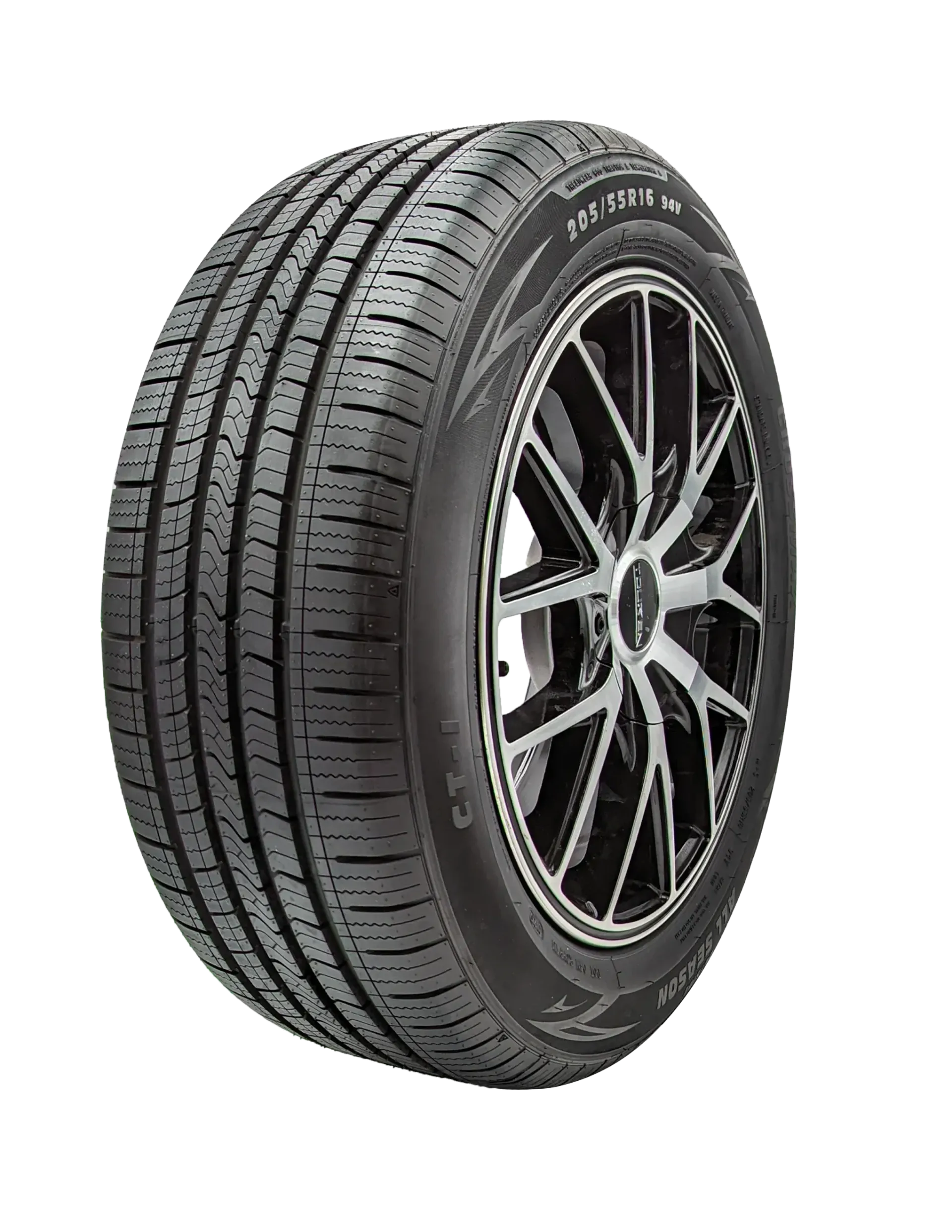 A close up of a tire on a white background.