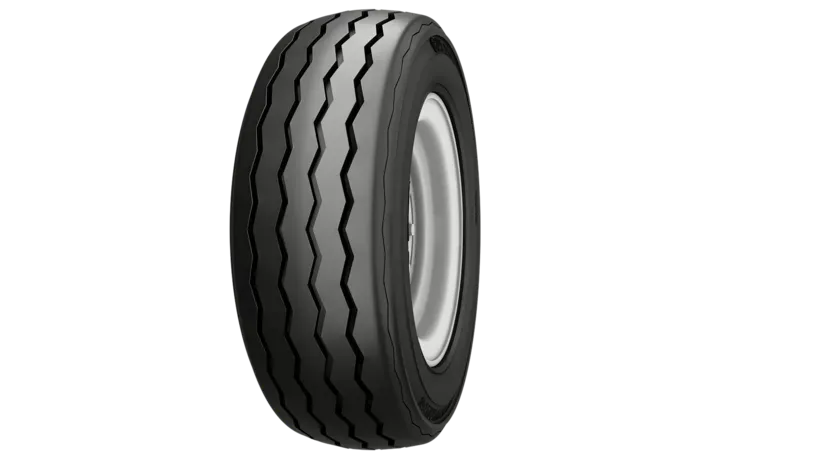 A black tire with a white rim on a white background.