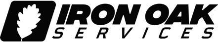 Iron Oak Services logo with black text and a leaf icon.