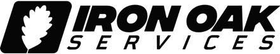 Iron Oak Services logo with black text and a leaf icon.