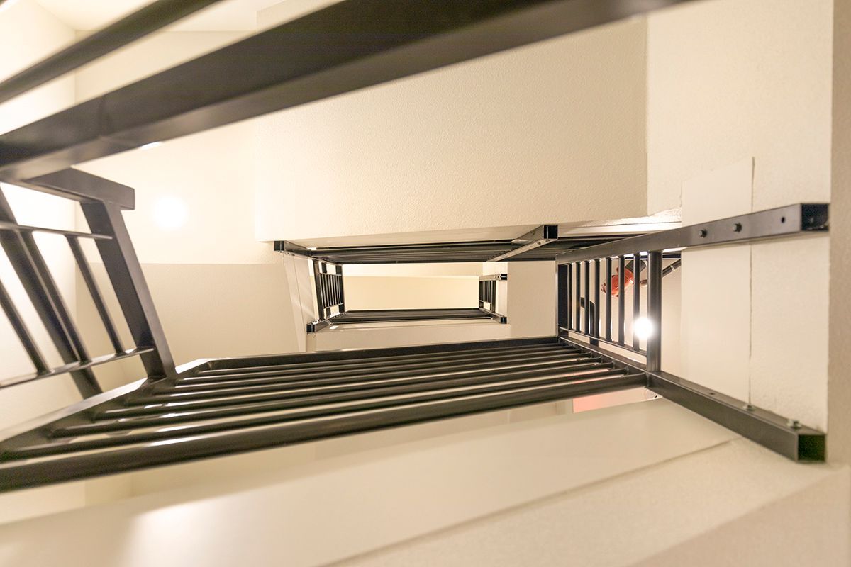 photo from the bottom of the staircase looking up