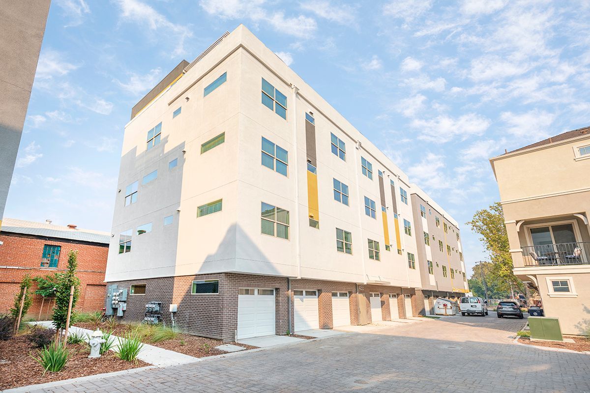 photo showing the building and the garages on the first level