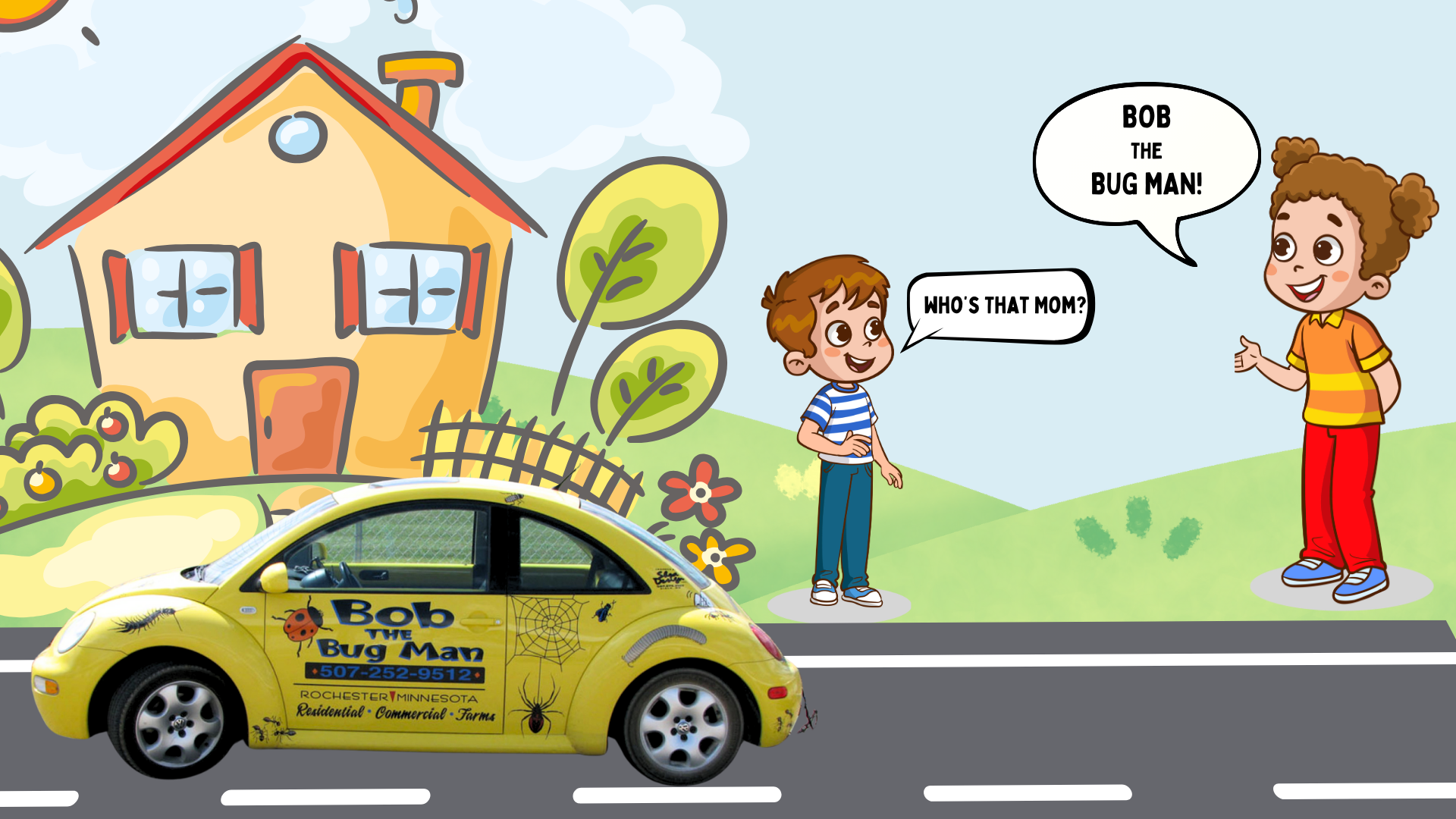 A boy and a girl are standing next to a yellow car.