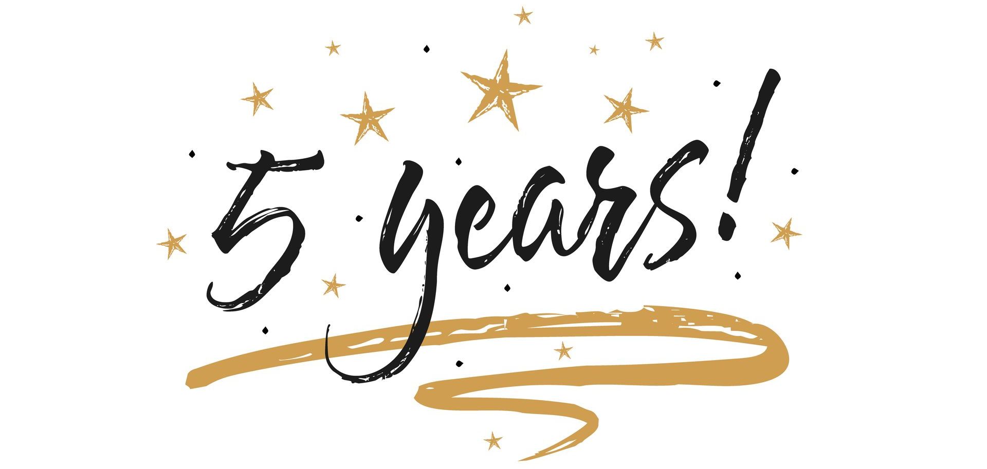 The word anniversary is written in gold on a white background.