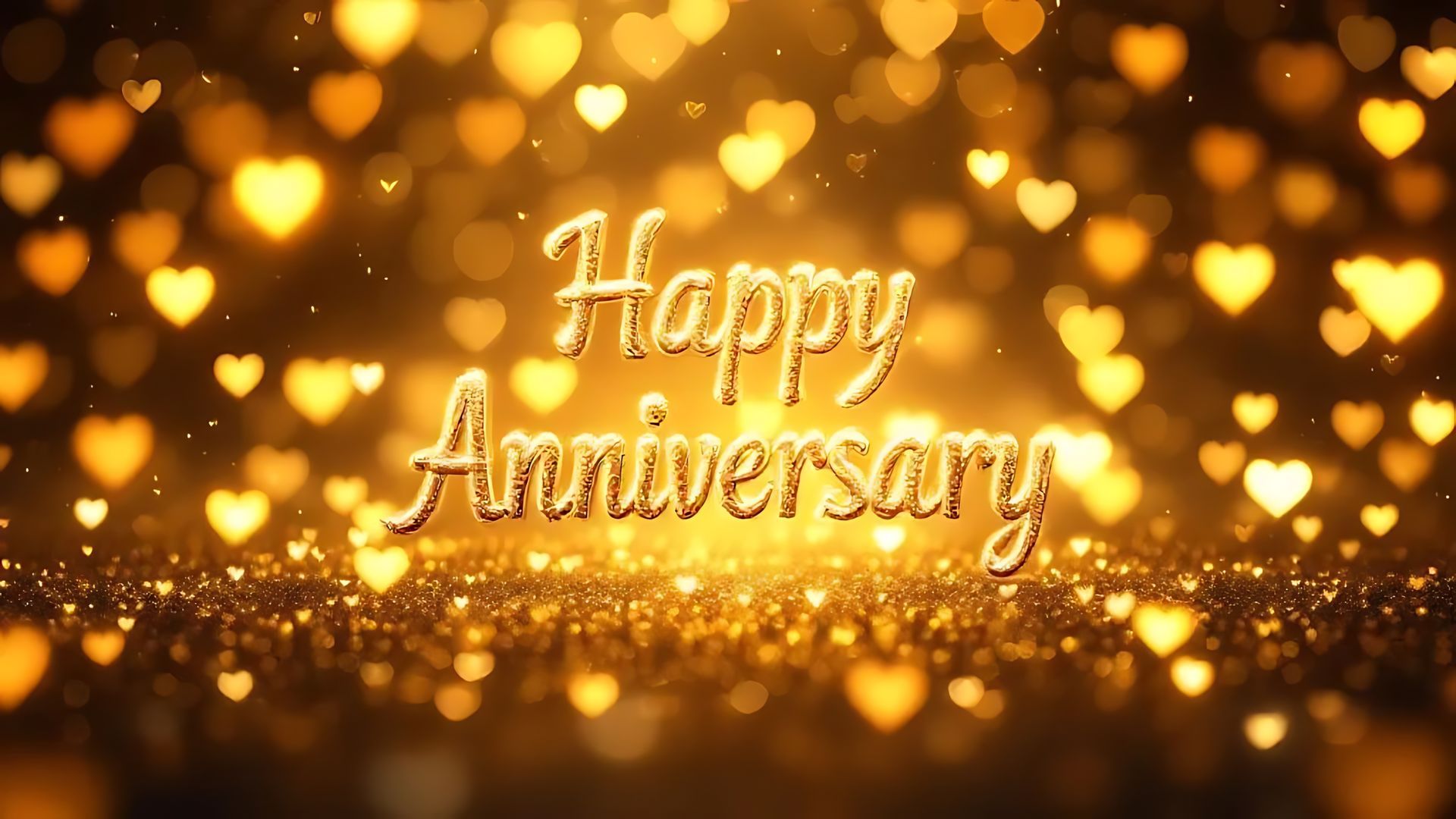 Happy Anniversary with gold love hearts