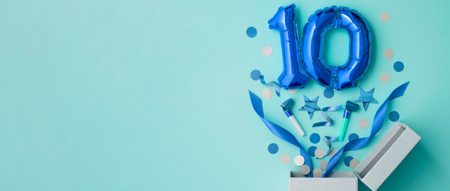 balloon blue 10 confetti out of box