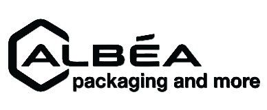 A black and white logo for albea packaging and more.