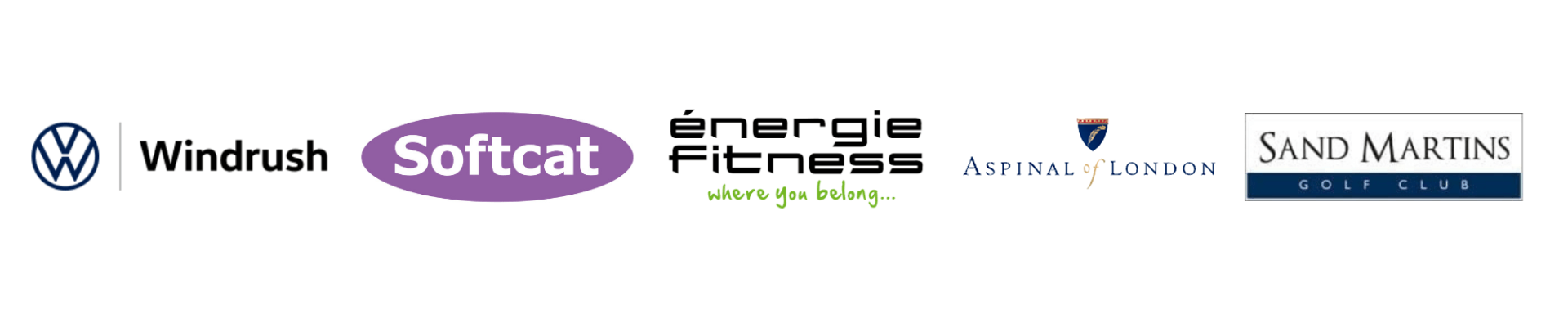 Softcat, Sand Martins Golf Club, Energie Fitness, S3 Dental, Windrush VW