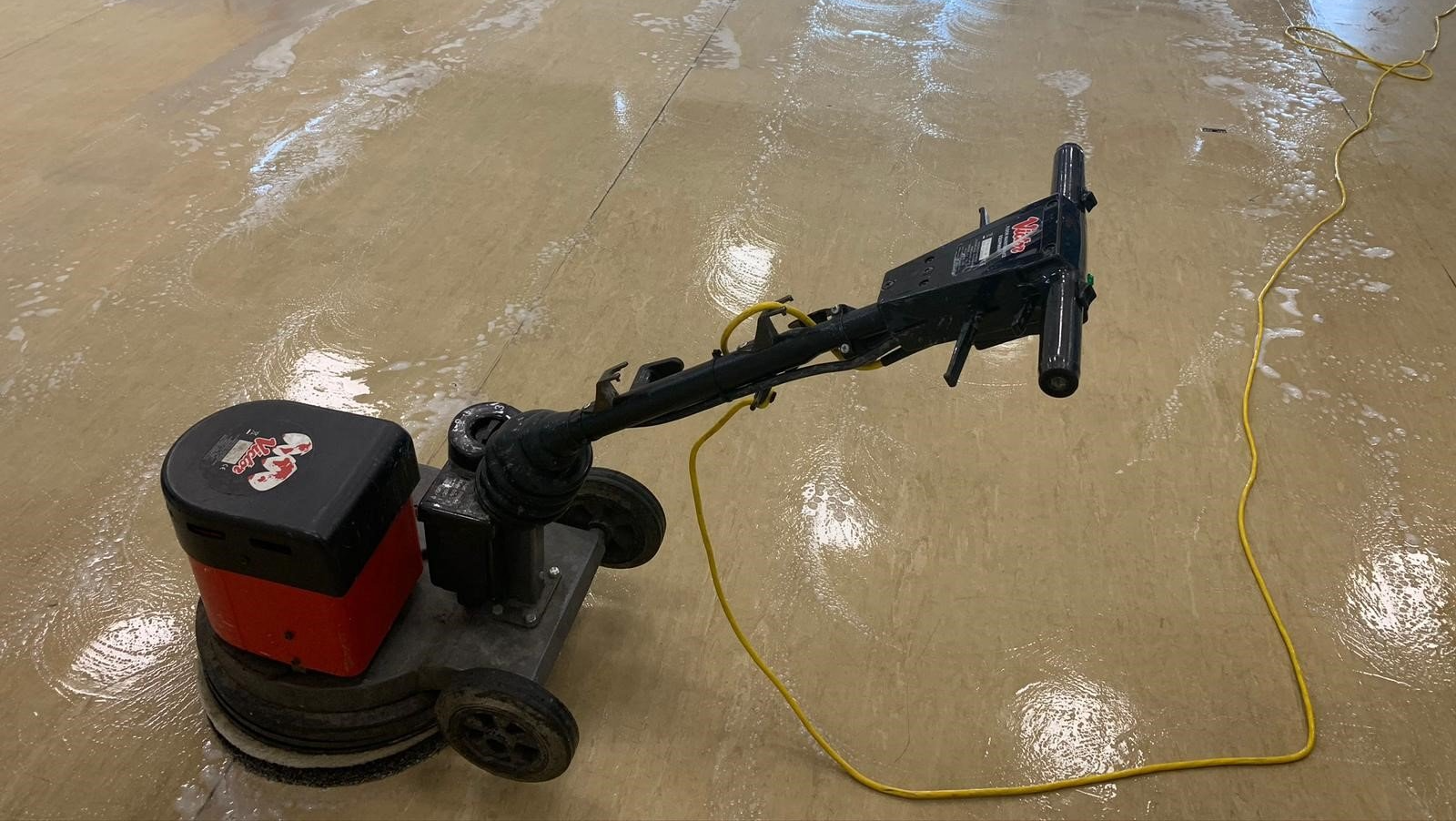 School floor cleaning in action